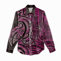 New Zealand Hammerhead Shark Women Casual Shirt Maori Haehae Mangopare Pink - Polynesian Pride