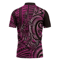 New Zealand Hammerhead Shark Zipper Polo Shirt Maori Haehae Mangopare Pink - Polynesian Pride