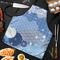 Blue Palaka Japanese Patterns Apron Asanoha Seigaiha Sakura Motif - Polynesian Pride