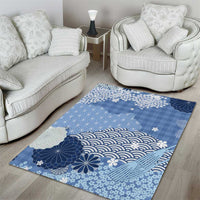 Blue Palaka Japanese Patterns Area Rug Asanoha Seigaiha Sakura Motif - Polynesian Pride