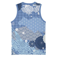 Blue Palaka Japanese Patterns Basketball Jersey Asanoha Seigaiha Sakura Motif - Polynesian Pride