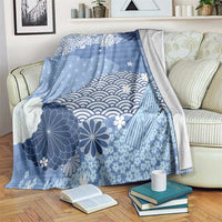 Blue Palaka Japanese Patterns Blanket Asanoha Seigaiha Sakura Motif - Polynesian Pride