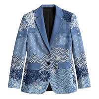 Blue Palaka Japanese Patterns Blazer Asanoha Seigaiha Sakura Motif - Polynesian Pride