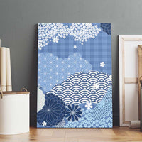 Blue Palaka Japanese Patterns Canvas Wall Art Asanoha Seigaiha Sakura Motif - Polynesian Pride