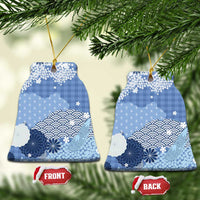 Blue Palaka Japanese Patterns Ceramic Ornament Asanoha Seigaiha Sakura Motif - Polynesian Pride