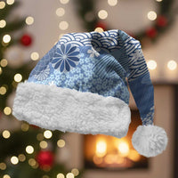 Blue Palaka Japanese Patterns Christmas Santa Hat Asanoha Seigaiha Sakura Motif LT14 With Fur Blue - Polynesian Pride