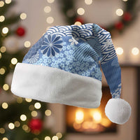 Blue Palaka Japanese Patterns Christmas Santa Hat Asanoha Seigaiha Sakura Motif LT14 Without Fur Blue - Polynesian Pride