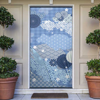 Blue Palaka Japanese Patterns Door Cover Asanoha Seigaiha Sakura Motif - Polynesian Pride