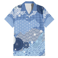 Blue Palaka Japanese Patterns Family Matching Long Sleeve Bodycon Dress and Hawaiian Shirt Asanoha Seigaiha Sakura Motif - Polynesian Pride