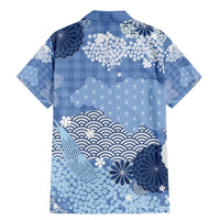Blue Palaka Japanese Patterns Family Matching Mermaid Dress and Hawaiian Shirt Asanoha Seigaiha Sakura Motif - Polynesian Pride