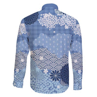 Blue Palaka Japanese Patterns Family Matching Puletasi and Hawaiian Shirt Asanoha Seigaiha Sakura Motif - Polynesian Pride