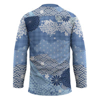 Blue Palaka Japanese Patterns Hockey Jersey Asanoha Seigaiha Sakura Motif LT14 - Polynesian Pride