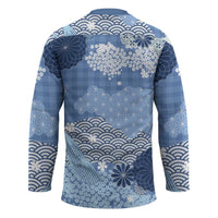 Blue Palaka Japanese Patterns Hockey Jersey Asanoha Seigaiha Sakura Motif - Polynesian Pride