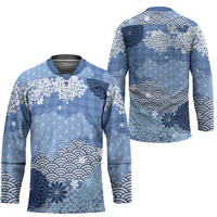 Blue Palaka Japanese Patterns Hockey Jersey Asanoha Seigaiha Sakura Motif LT14 - Polynesian Pride