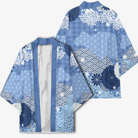 Blue Palaka Japanese Patterns Kimono Asanoha Seigaiha Sakura Motif LT14 - Polynesian Pride