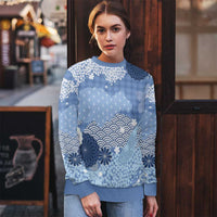 Blue Palaka Japanese Patterns Ugly Christmas Sweater Asanoha Seigaiha Sakura Motif - Polynesian Pride