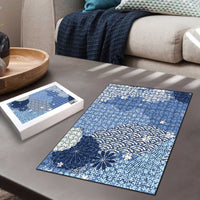 Blue Palaka Japanese Patterns Puzzle Asanoha Seigaiha Sakura Motif - Polynesian Pride