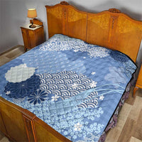 Blue Palaka Japanese Patterns Quilt Asanoha Seigaiha Sakura Motif - Polynesian Pride