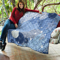 Blue Palaka Japanese Patterns Quilt Asanoha Seigaiha Sakura Motif - Polynesian Pride