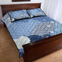 Blue Palaka Japanese Patterns Quilt Bed Set Asanoha Seigaiha Sakura Motif - Polynesian Pride