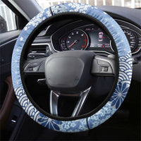 Blue Palaka Japanese Patterns Steering Wheel Cover Asanoha Seigaiha Sakura Motif - Polynesian Pride
