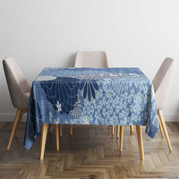 Blue Palaka Japanese Patterns Tablecloth Asanoha Seigaiha Sakura Motif - Polynesian Pride