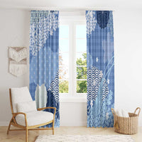 Blue Palaka Japanese Patterns Window Curtain Asanoha Seigaiha Sakura Motif - Polynesian Pride