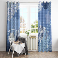 Blue Palaka Japanese Patterns Window Curtain Asanoha Seigaiha Sakura Motif - Polynesian Pride