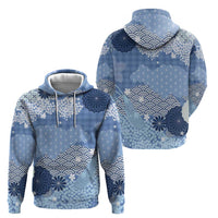 Blue Palaka Japanese Patterns Zip Hoodie Asanoha Seigaiha Sakura Motif - Polynesian Pride