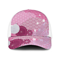 Pink Japanese Traditional Motifs Baseball Net Cap Palaka With Asanoha Seigaiha Sakura - Polynesian Pride