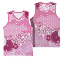 Pink Palaka Japanese Patterns Basketball Jersey Asanoha Seigaiha Sakura Motif - Polynesian Pride