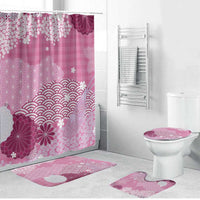 Pink Palaka Japanese Patterns Bathroom Set Asanoha Seigaiha Sakura Motif - Polynesian Pride