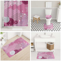 Pink Palaka Japanese Patterns Bathroom Set Asanoha Seigaiha Sakura Motif - Polynesian Pride