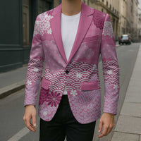 Pink Palaka Japanese Patterns Blazer Asanoha Seigaiha Sakura Motif - Polynesian Pride