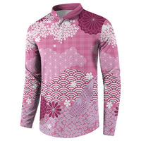 Pink Palaka Japanese Patterns Button Sweatshirt Asanoha Seigaiha Sakura Motif - Polynesian Pride