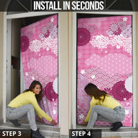 Pink Palaka Japanese Patterns Door Cover Asanoha Seigaiha Sakura Motif - Polynesian Pride
