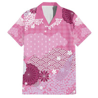 Pink Palaka Japanese Patterns Family Matching Off Shoulder Short Dress and Hawaiian Shirt Asanoha Seigaiha Sakura Motif - Polynesian Pride