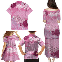 Pink Palaka Japanese Patterns Family Matching Puletasi and Hawaiian Shirt Asanoha Seigaiha Sakura Motif - Polynesian Pride