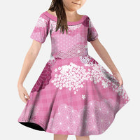 Pink Palaka Japanese Patterns Family Matching Summer Maxi Dress and Hawaiian Shirt Asanoha Seigaiha Sakura Motif - Polynesian Pride