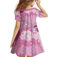 Pink Palaka Japanese Patterns Family Matching Summer Maxi Dress and Hawaiian Shirt Asanoha Seigaiha Sakura Motif - Polynesian Pride