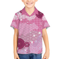 Pink Palaka Japanese Patterns Family Matching Summer Maxi Dress and Hawaiian Shirt Asanoha Seigaiha Sakura Motif - Polynesian Pride