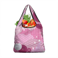 Pink Palaka Japanese Patterns Grocery Bag Asanoha Seigaiha Sakura Motif - Polynesian Pride