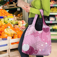 Pink Palaka Japanese Patterns Grocery Bag Asanoha Seigaiha Sakura Motif - Polynesian Pride