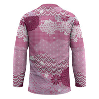 Pink Palaka Japanese Patterns Hockey Jersey Asanoha Seigaiha Sakura Motif - Polynesian Pride