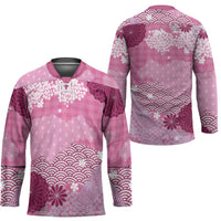 Pink Palaka Japanese Patterns Hockey Jersey Asanoha Seigaiha Sakura Motif - Polynesian Pride