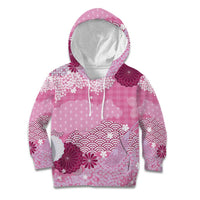 Pink Palaka Japanese Patterns Kid Hoodie Asanoha Seigaiha Sakura Motif - Polynesian Pride