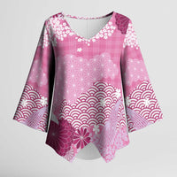 Pink Palaka Japanese Patterns Kimono Sleeve Blouse Asanoha Seigaiha Sakura Motif - Polynesian Pride