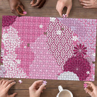 Pink Palaka Japanese Patterns Puzzle Asanoha Seigaiha Sakura Motif - Polynesian Pride