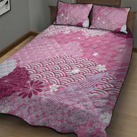 Pink Palaka Japanese Patterns Quilt Bed Set Asanoha Seigaiha Sakura Motif - Polynesian Pride