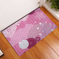 Pink Palaka Japanese Patterns Rubber Doormat Asanoha Seigaiha Sakura Motif - Polynesian Pride